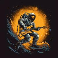 astronaut guitar tshirt design mockup printable cover tattoo isolated vector illustration artwork photo