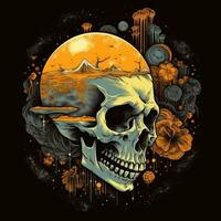 skull universe planet tshirt design mockup printable cover tattoo isolated vector illustration art photo