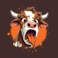 crazy cow scream tshirt design mockup printable cover tattoo isolated vector illustration artwork photo