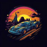 hiper coche cyberpunk camiseta diseño Bosquejo imprimible cubrir tatuaje aislado vector ilustración Arte foto