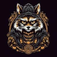 fox hooded tshirt design mockup printable cover tattoo isolated vector illustration artwork photo