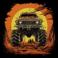 mad max car mosnter truck tshirt design mockup printable cover tattoo isolated vector illustration photo