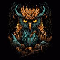 owl tshirt design mockup printable cover tattoo isolated vector illustration artwork photo