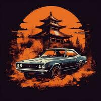 jdm gtr Japón coche hakosuka camiseta diseño Bosquejo cubrir tatuaje aislado vector ilustración obra de arte foto