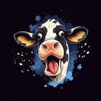 crazy cow scream tshirt design mockup printable cover tattoo isolated vector illustration artwork photo