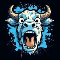 crazy cow scream tshirt design mockup printable cover tattoo isolated vector illustration artwork photo
