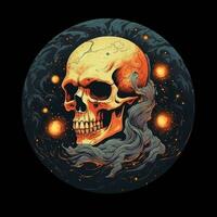 skull universe planet tshirt design mockup printable cover tattoo isolated vector illustration art photo