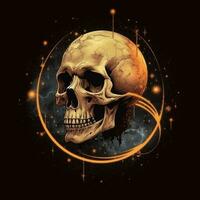 skull universe planet tshirt design mockup printable cover tattoo isolated vector illustration art photo