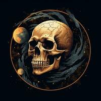 cráneo universo planeta camiseta diseño Bosquejo imprimible cubrir tatuaje aislado vector ilustración Arte foto