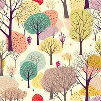 forest trees seamless autumn pattern floral scrapbooking design pastel print painting watercolor photo