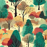 forest trees seamless autumn pattern floral scrapbooking design pastel print painting watercolor photo