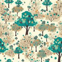 forest trees seamless autumn pattern floral scrapbooking design pastel print painting watercolor photo