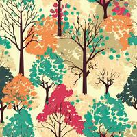 forest trees seamless autumn pattern floral scrapbooking design pastel print painting watercolor photo