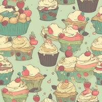 cupcakes sweet seamless pattern floral scrapbooking sheet design pastel print painting watercolor photo