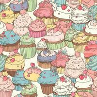 cupcakes sweet seamless pattern floral scrapbooking sheet design pastel print painting watercolor photo