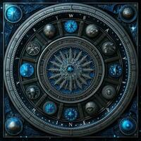 blue mystical cosmos compass planet tarot card constellation navigation zodiac illustration photo