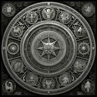 silver mystical cosmos compass planet tarot card constellation navigation zodiac illustration photo