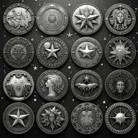 silver mystical cosmos compass planet tarot card constellation navigation zodiac illustration photo