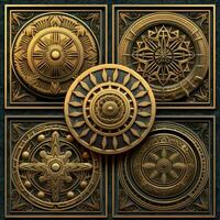 golden mystical cosmos compass planet tarot card constellation navigation zodiac illustration photo