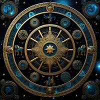 blue mystical cosmos compass planet tarot card constellation navigation zodiac illustration photo