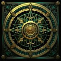 green azure mystical cosmos compass planet tarot card constellation navigation zodiac illustration photo