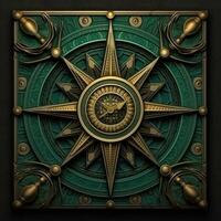 green azure mystical cosmos compass planet tarot card constellation navigation zodiac illustration photo