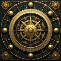 golden mystical cosmos compass planet tarot card constellation navigation zodiac illustration photo