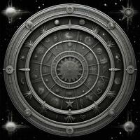 silver mystical cosmos compass planet tarot card constellation navigation zodiac illustration photo