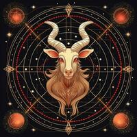 Capricorn mystical cosmos compass planet tarot card constellation navigation zodiac illustration photo