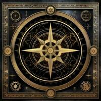 brass mystical cosmos compass planet tarot card constellation navigation zodiac illustration photo