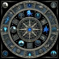 blue mystical cosmos compass planet tarot card constellation navigation zodiac illustration photo