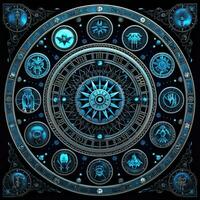 blue mystical cosmos compass planet tarot card constellation navigation zodiac illustration photo