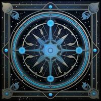 blue mystical cosmos compass planet tarot card constellation navigation zodiac illustration photo