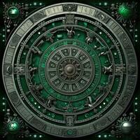 green azure mystical cosmos compass planet tarot card constellation navigation zodiac illustration photo