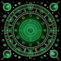 green azure mystical cosmos compass planet tarot card constellation navigation zodiac illustration photo