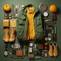 tourist voyager Vintage Knolling Flat Lays vogue photo stylish clothes fashion collection set