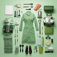 medic doctor Vintage Knolling Flat Lays vogue photo salon stylish clothes fashion collection set