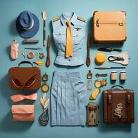 pilot Vintage Knolling Flat Lays vogue photo salon stylish clothes fashion collection set