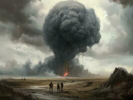 vulcano explosión fuego fumar paisaje ciudad místico póster extraterrestre Steampunk fondo de pantalla fantástico foto