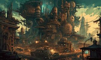 ghostpunk landscape city mystic poster alien steampunk wallpaper fantastic movie photo