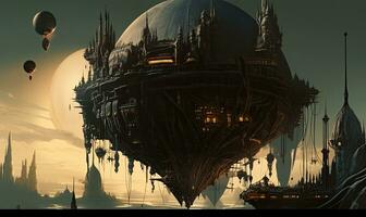 levitation island ghostpunk landscape city mystic poster alien steampunk wallpaper fantastic movie photo