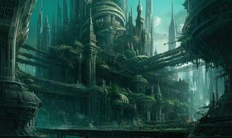 dark fantasy future ghostpunk landscape city mystic poster alien steampunk wallpaper fantastic photo