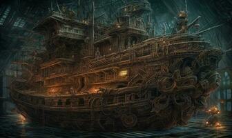 ship sea ocean old pirate landscape city mystic poster alien steampunk wallpaper fantastic photo