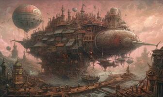 dark fantasy future ghostpunk landscape city mystic poster alien steampunk wallpaper fantastic photo