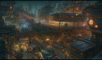 night city futuristic street landscape city mystic poster alien steampunk wallpaper fantastic photo