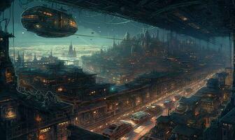 night city futuristic street landscape city mystic poster alien steampunk wallpaper fantastic photo