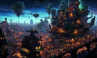 night city futuristic street landscape city mystic poster alien steampunk wallpaper fantastic photo