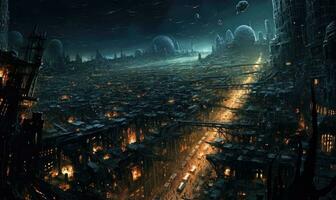 night city futuristic street landscape city mystic poster alien steampunk wallpaper fantastic photo