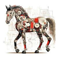 horse unicorn gears abstract illustration tattoo industrial poster art geometric vector steampunk photo