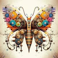 butterfly fly colorful abstract illustration tattoo industrial poster art geometric vector steampunk beetle photo
